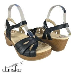 Dansko Women’s Size 38 Black Leather Wedge Sandals Comfort Shoes